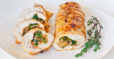 Рулет из индейки в духовке в фольге (с грибами, сыром, черносливом)